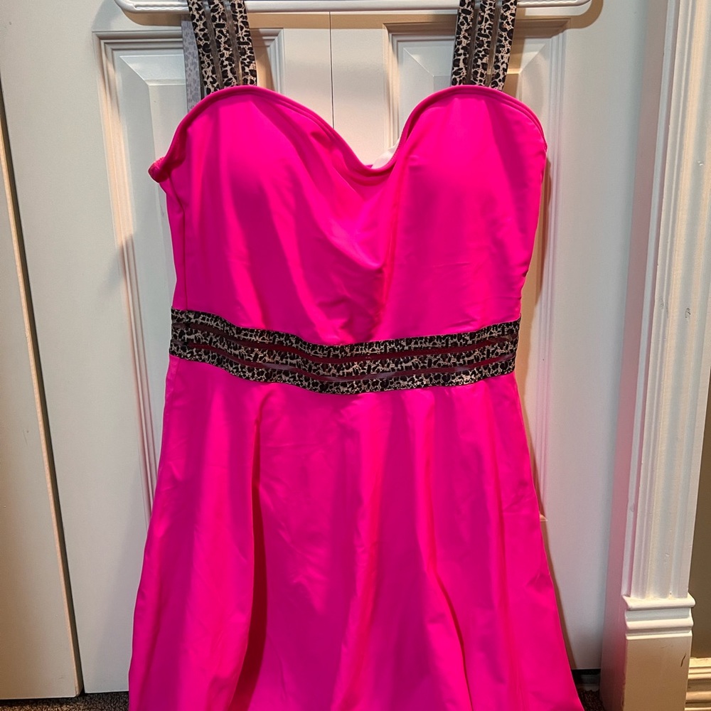 Hot Pink Swim Dress with Leopard Print
